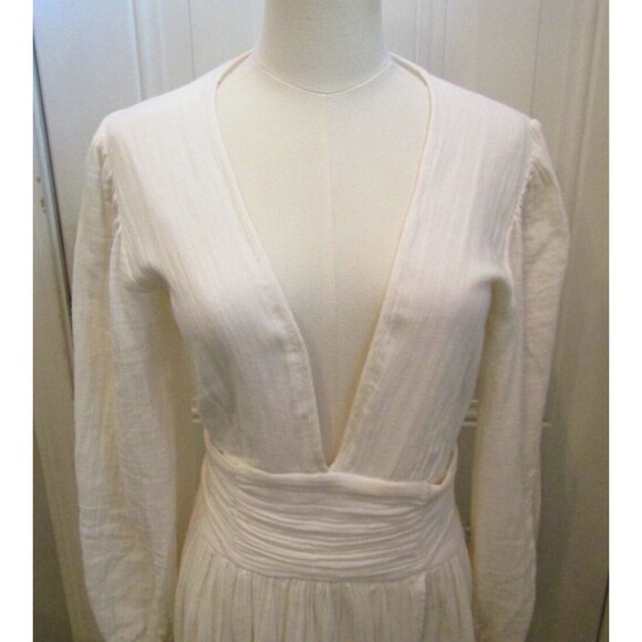 AYA Lapis Maxi Dress Cotton Gauze V Neck Slit Flowy Ivory Womens Size M - Picture 4 of 8